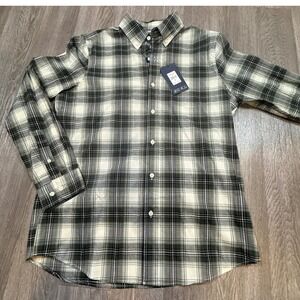 Chaps Mens Thyme Plaid Button Down Shirt Stretch Long Sleeve Casual Size M